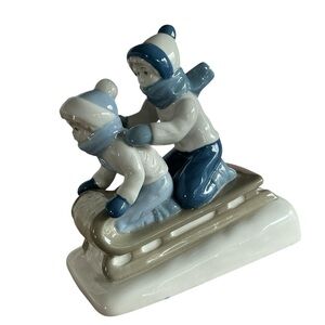 Vintage Paul Sebastian Porcelana De Cuernavaca Children Sledding Figurine